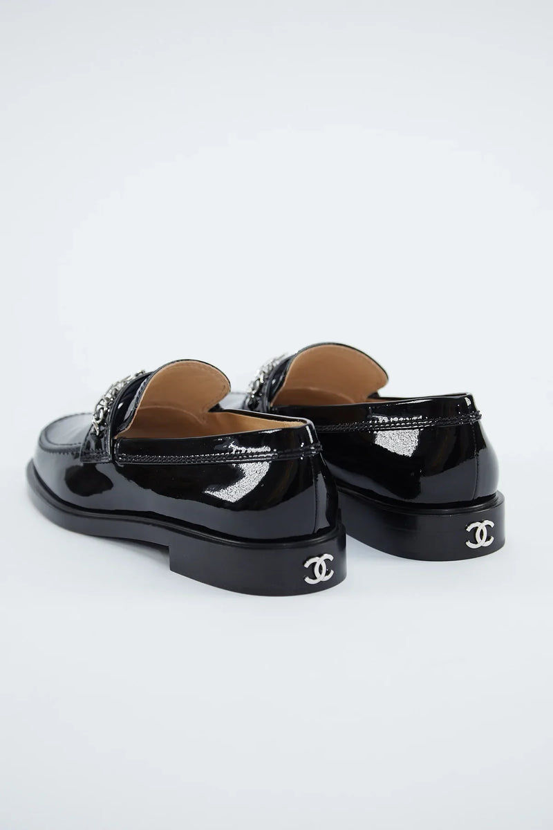 Chanel Shiny Patent Calfskin Loafers (Black)